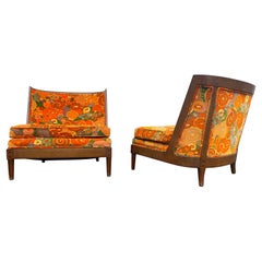 Pair of Mid-Century Modern Slipper Chairs with Jack Lenor Larsen Fabric