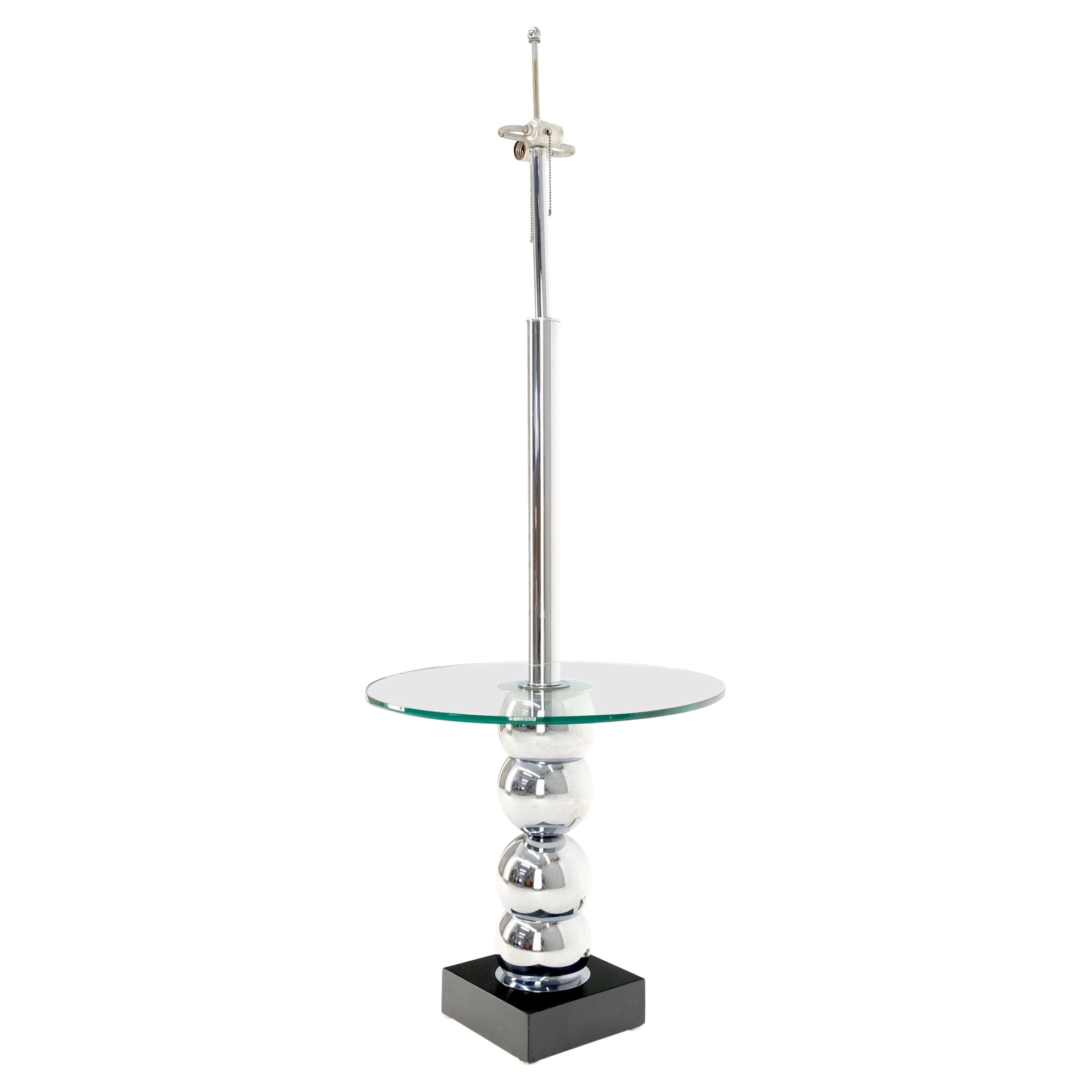 Pankaked Chromkugeln Sockel Glasplatte End Tisch Stehlampe Mid-Century Modern