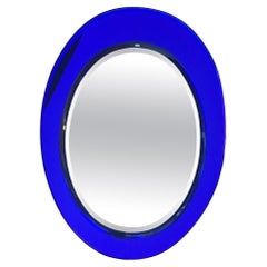 Cristal Arte Miroir en verre bleu miroir métallique Bois crémeux, 1970, Italie