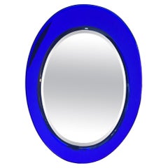 Cristal Arte Espejo Blu Vidrio espejado Metal Cromado Madera, 1970, Italia