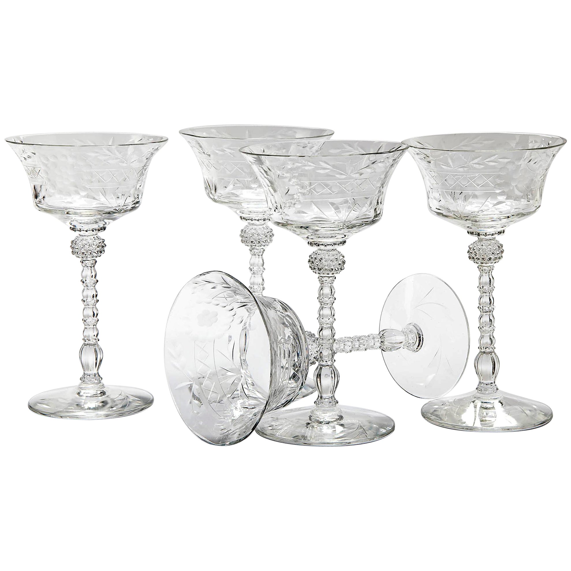 Mid century Cut Crystal Champagne Flutes, Set of 5 