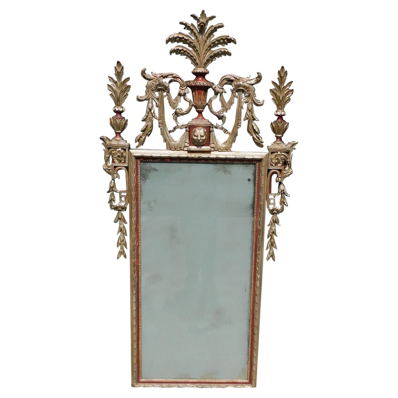 Italian Neoclassical Silver Gilt Wood & Gesso Foliage Crest Wall Mirror, C. 1810 For Sale