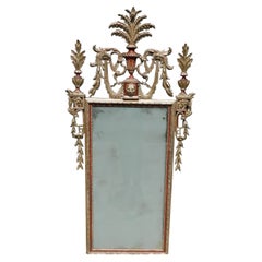 Italian Neoclassical Silver Gilt Wood & Gesso Foliage Crest Wall Mirror, C. 1810