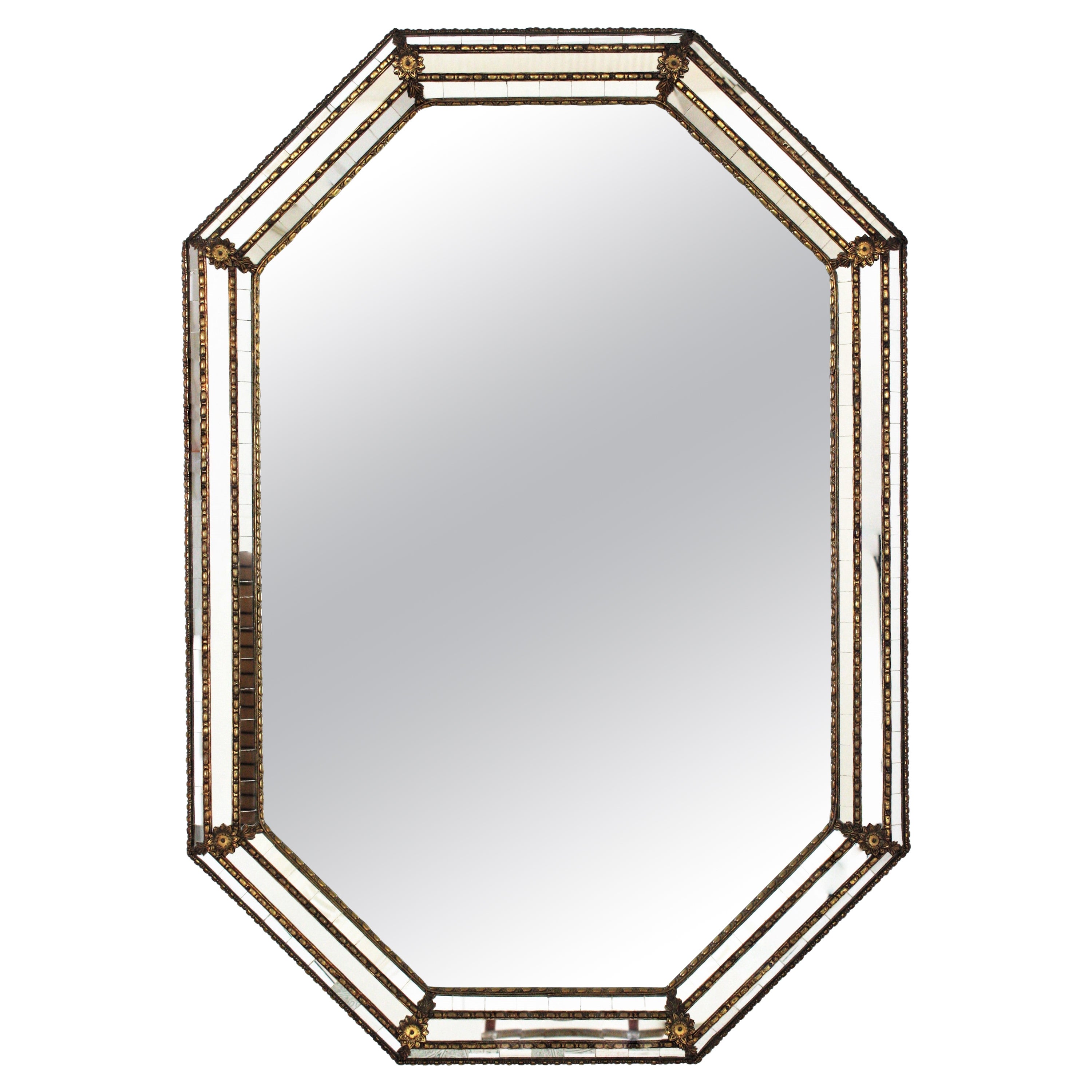 Octagonal Venetian Modern Mirror with Brass Details