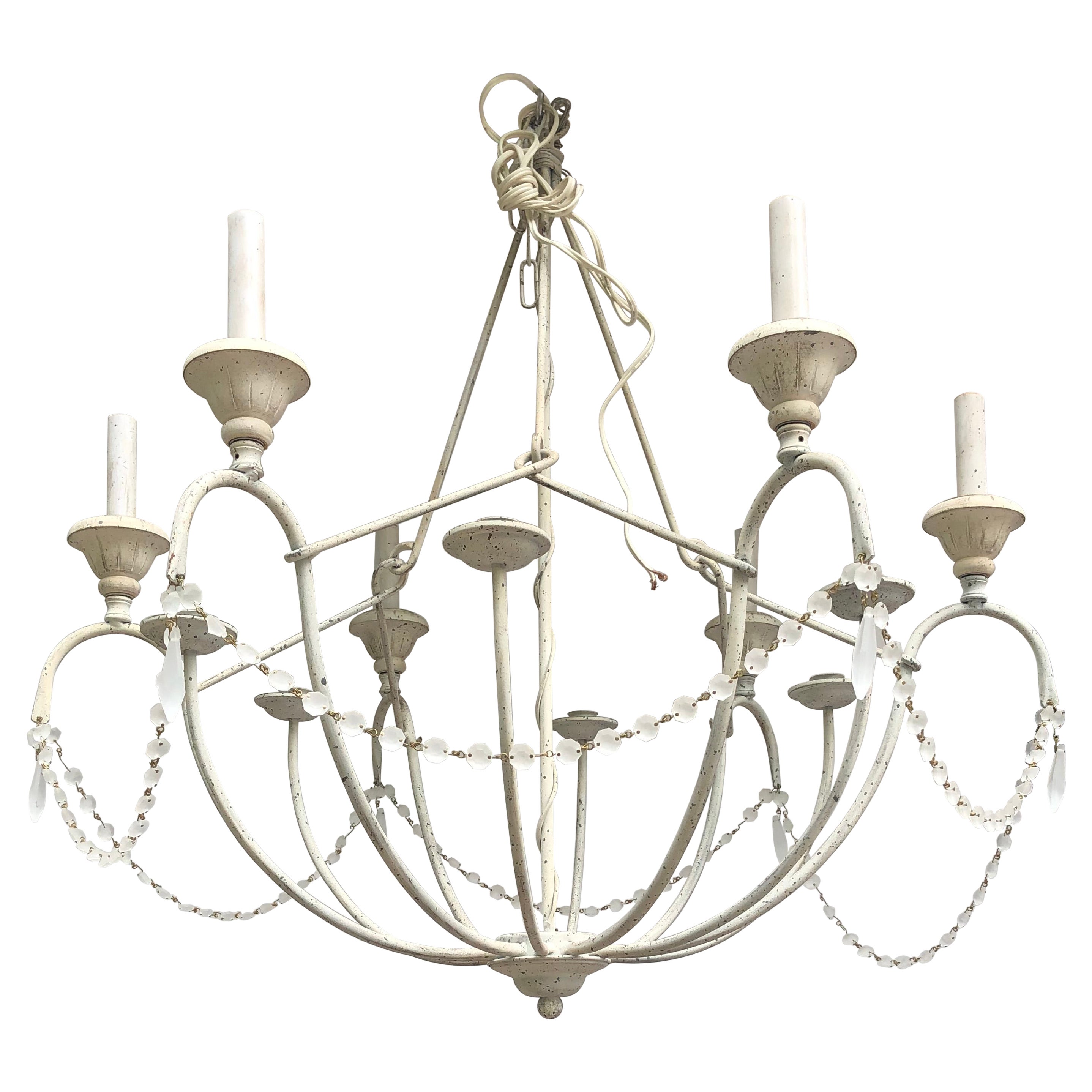 Pretty Whitewashed Iron French Country Chandelier