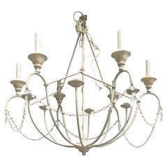 Pretty Whitewashed Iron French Country Chandelier