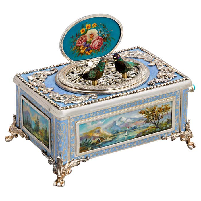 Silver Double Singing Bird Box at 1stDibs | dejama singing bird box ...