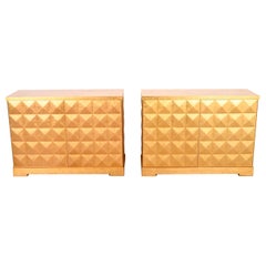 Barbara Barry for Baker Furniture Diamond Gold Leaf Cabinets, Pair