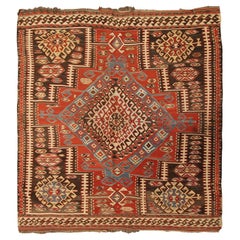 Antique Caucasian Kilim Caucasian Kazak Flatwoven Square Tapestry