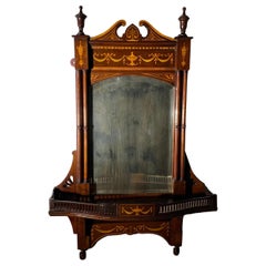 19th C Victorian Walnut with Inlay Valet Wall Mirror