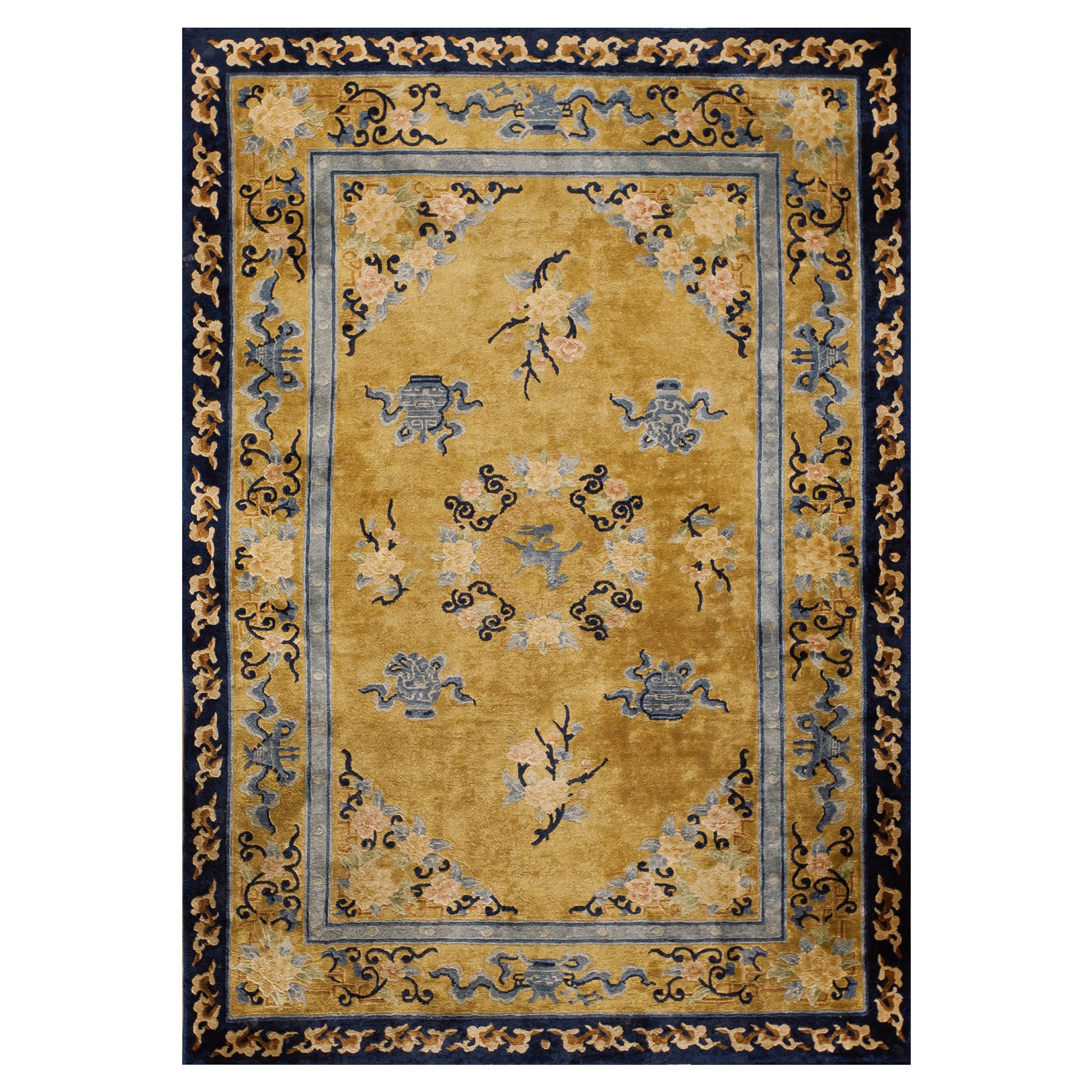 Vintage 1980s Chinese Silk Carpet ( 4'1'' x 6'2" - 125 x 188 )