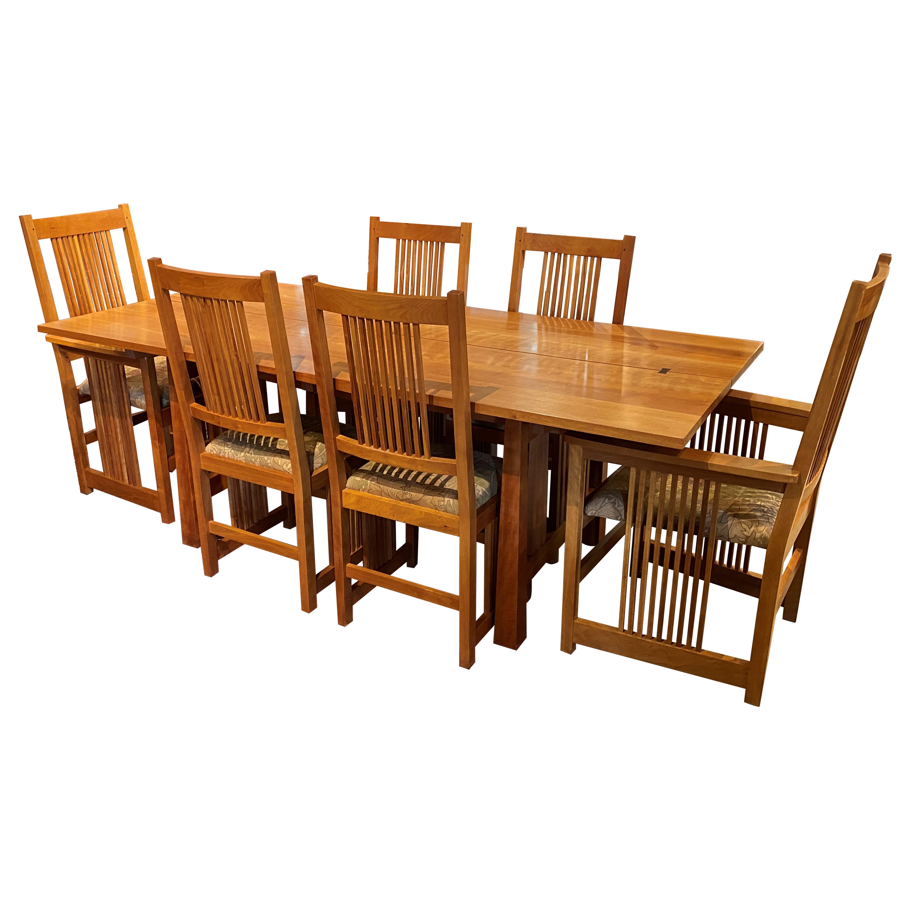 William Laberge Vermont Cherry Arts & Crafts Style Dining Table with Six Chairs