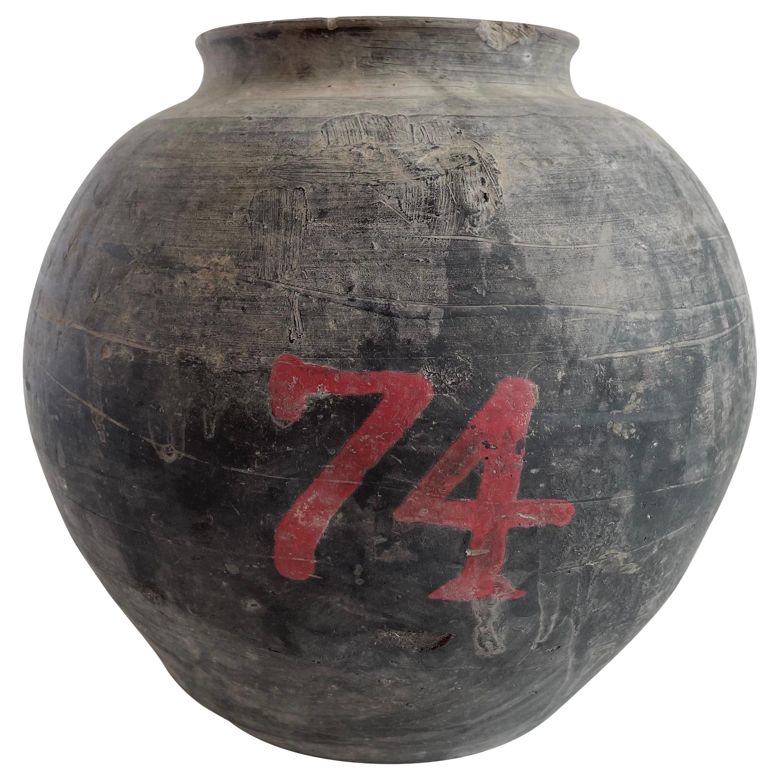 Vintage Clay Pot with Unique Original Painted Number Medium Size