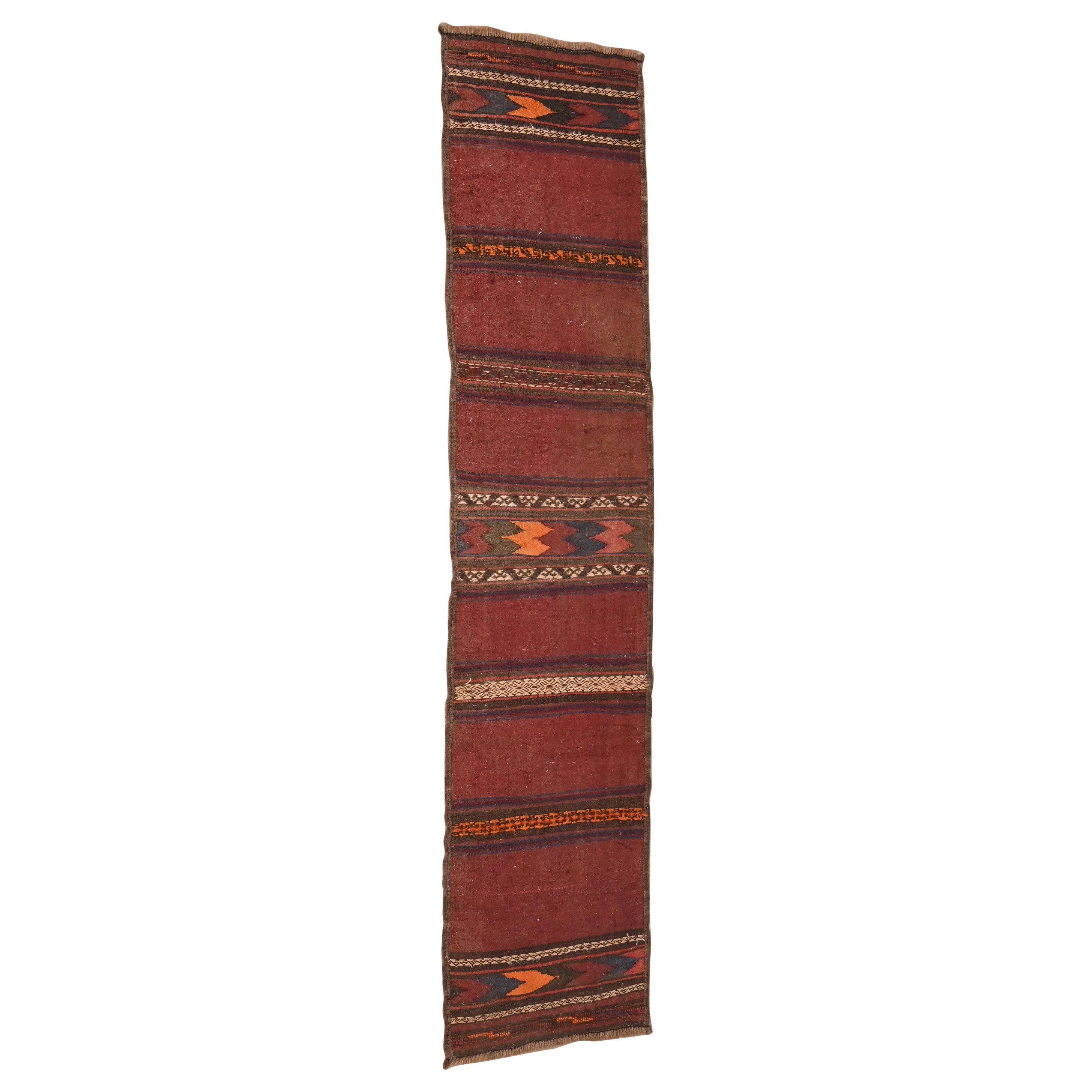 Mid-Century Modern Hand-Woven Afghan Kilim Flat Weave Runner Rug For Sale