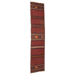 Mid-Century Modern Hand-Woven Afghan Kilim Flat Weave Runner Rug