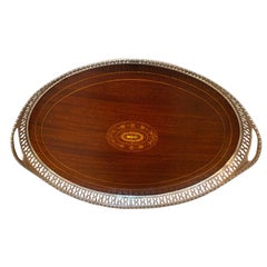 Large Inlaid Mahogany Gallery Tea Tray