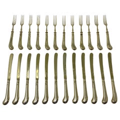 Set of 24 Antique English Vermeil Gold on Sterling Silver Dessert Cutlery