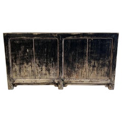 Vintage Reclaimed Elm Wood Cabinet with Black Faded Paint