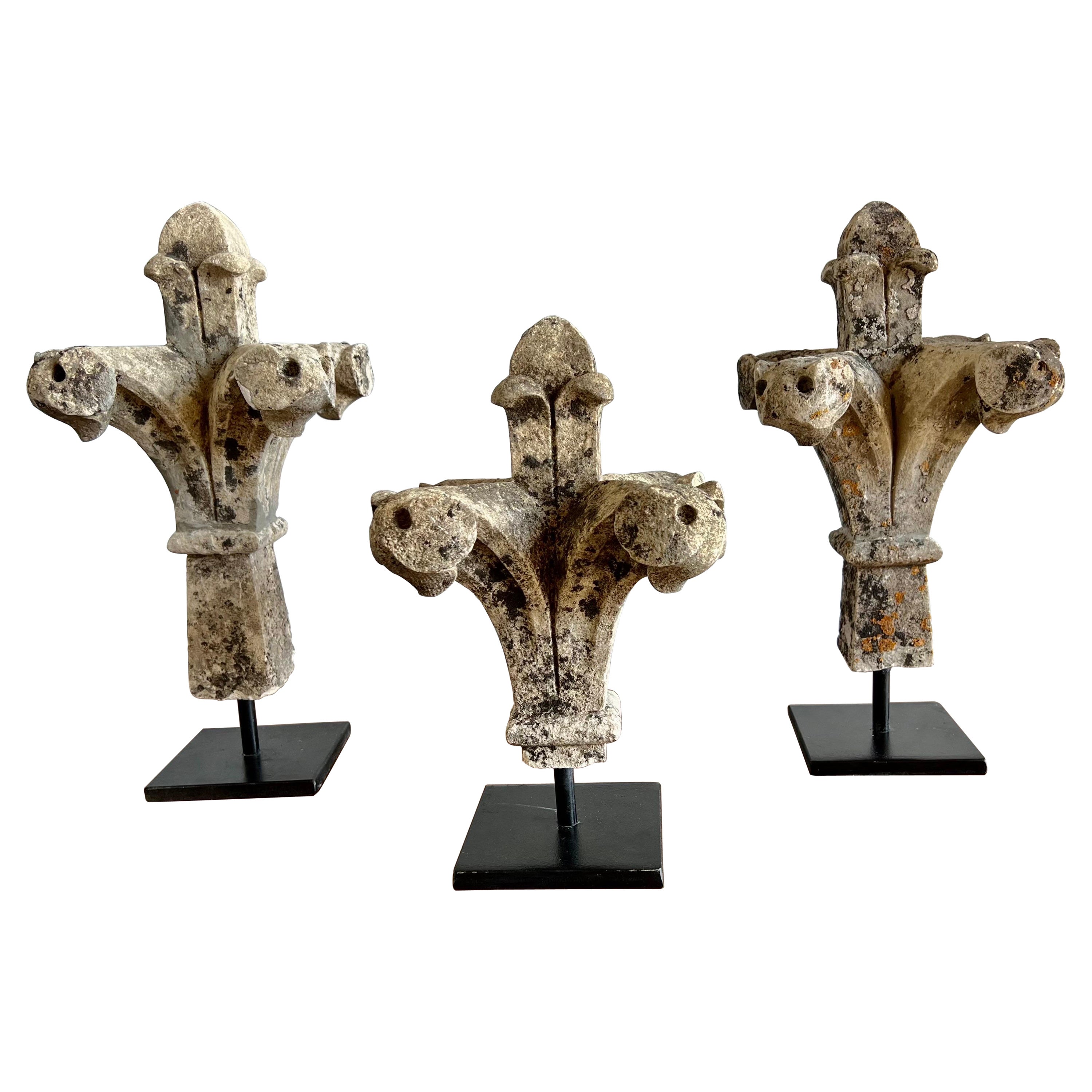 Set of 19th C. French Stone Finials on Iron Bases