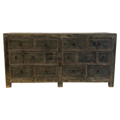 Antique Faded Black Chinese Drawer Cabinet with Original Finish