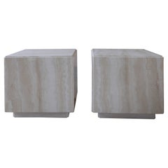 1970s Italian Navona Travertine Postmodern Cube Side Tables, a Pair