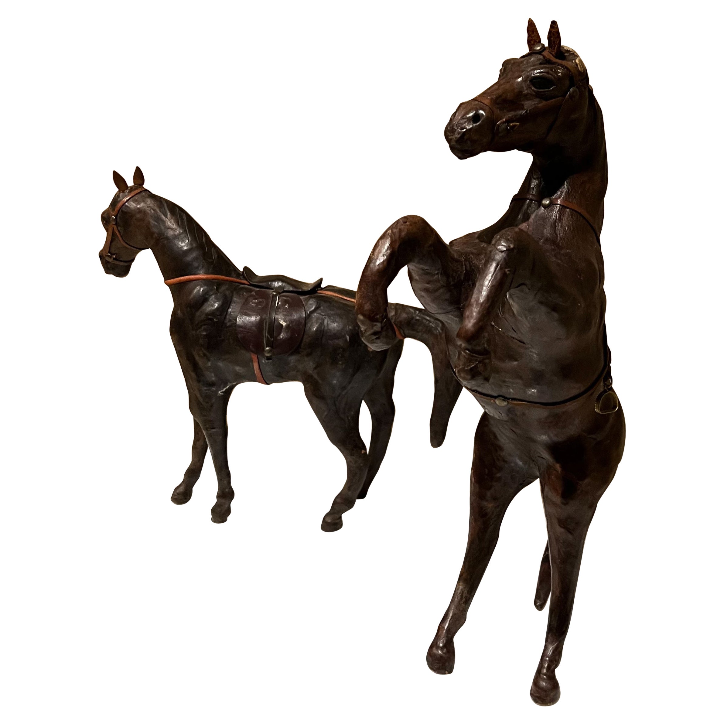 Pair of Vintage Leather Horses Modern Sculpture Style of Dimitri Omersa 1970s