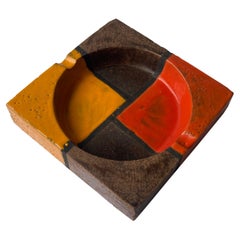 Aldo Londi Ceramic, Pottery Ashtray for Bitossi, Geometric, Mondrian, Pattern