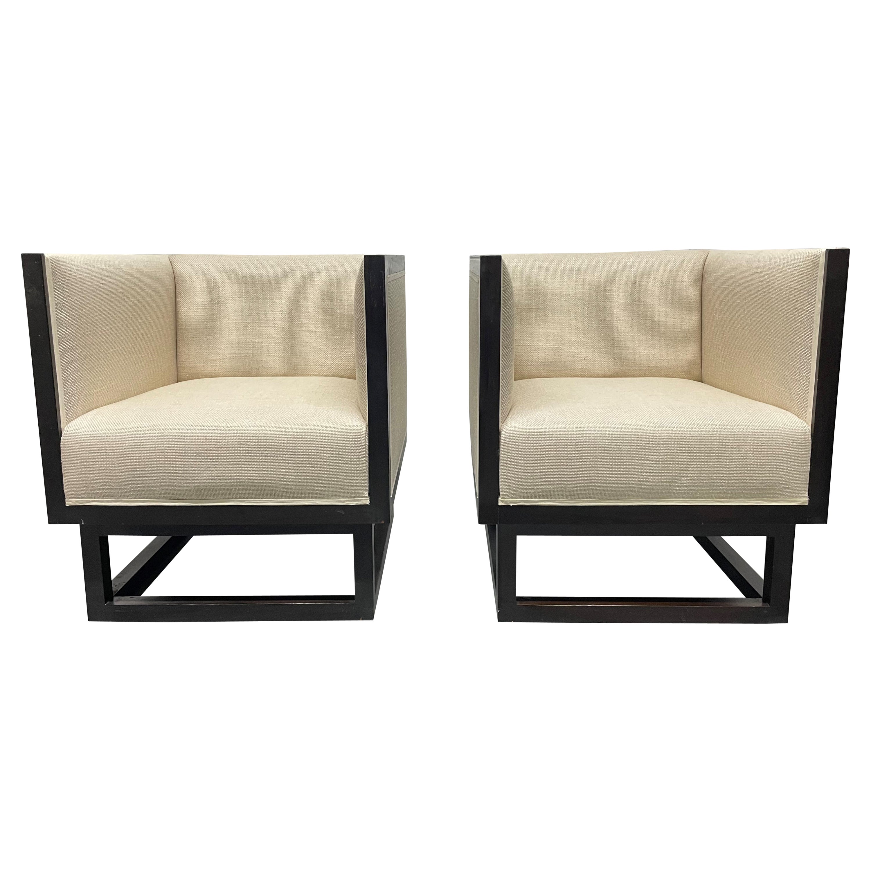 Pair Cube Lounge Chairs by Josef Hoffmann For Sale