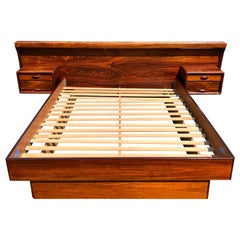 Danish Rosewood Queen Bed with Floating Nightstands and Reading Lights