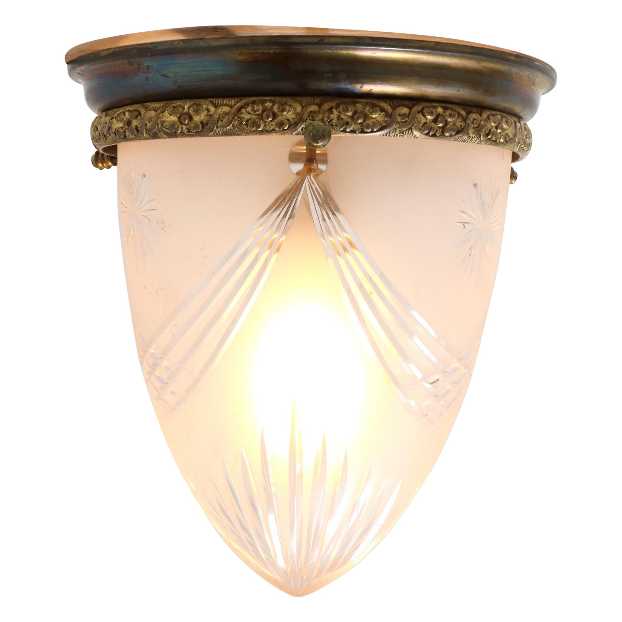 Art Deco Flush Mount Light with Hand Blown Glass at 1stDibs