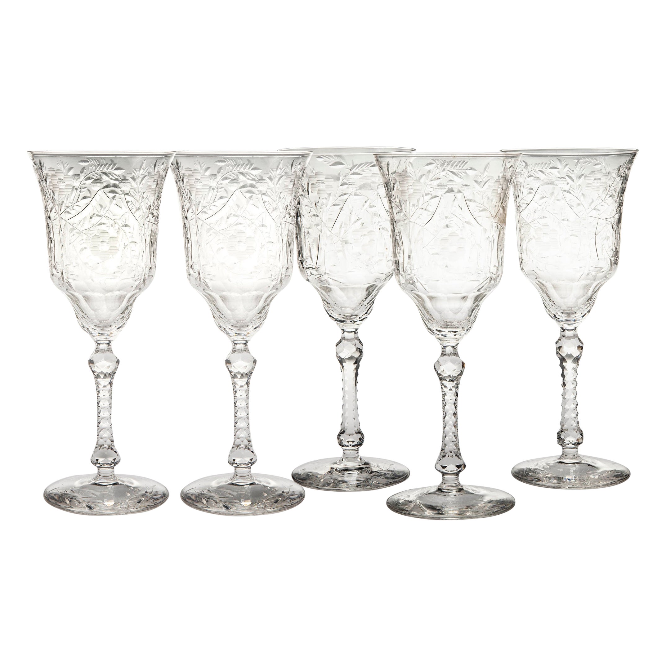 Set of Six Heavy Cut Glass English Wine Glasses For Sale at 1stDibs