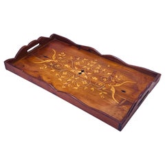 Antique Platter in Wood Marquetry, Brown, Made in France at the Beginning of the 20th 