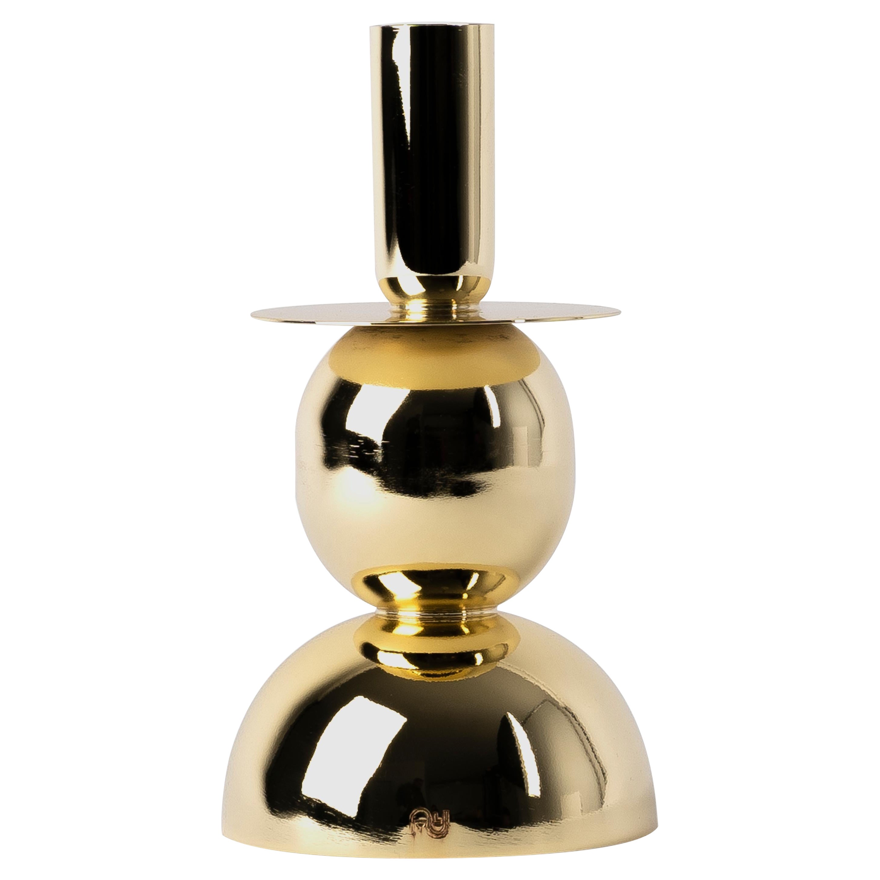 Contemporary Modern, Kubbe Large Candleholder, Varnished Brass