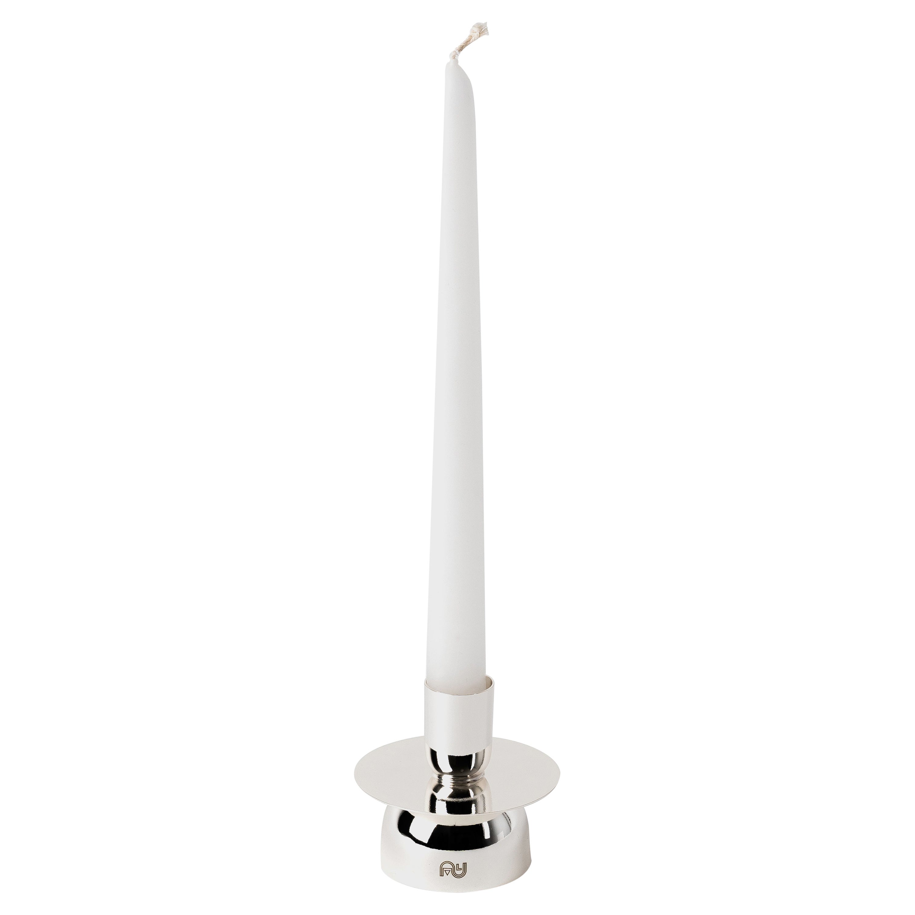 Contemporary Modern, Kubbe Minimal Candleholder, Varnished Silver-Nickel Plated For Sale