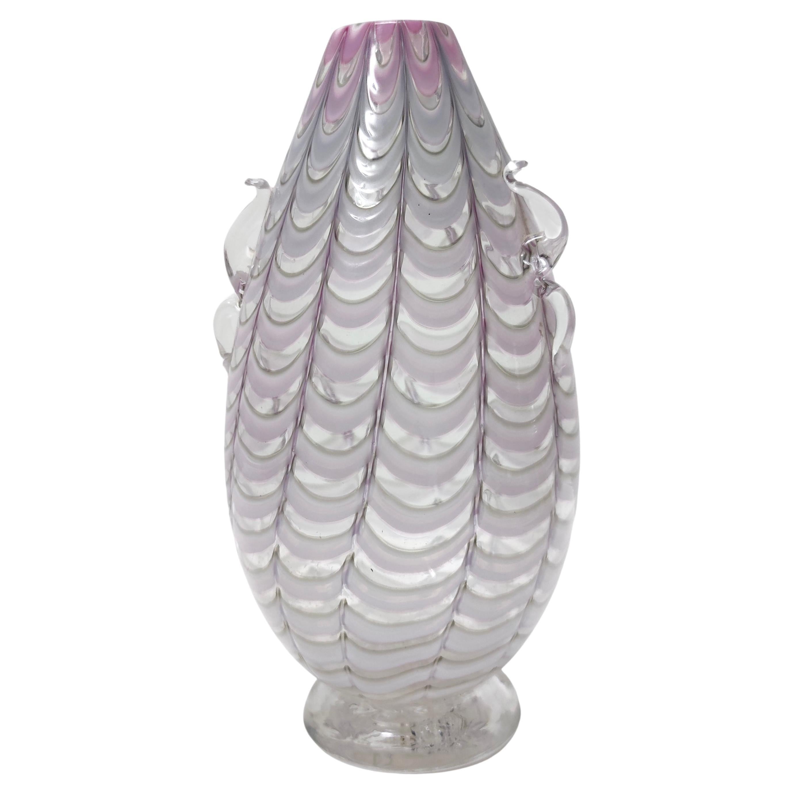 Vase vintage en verre de Murano lilas et transparent par Alberto Donà, Italie en vente