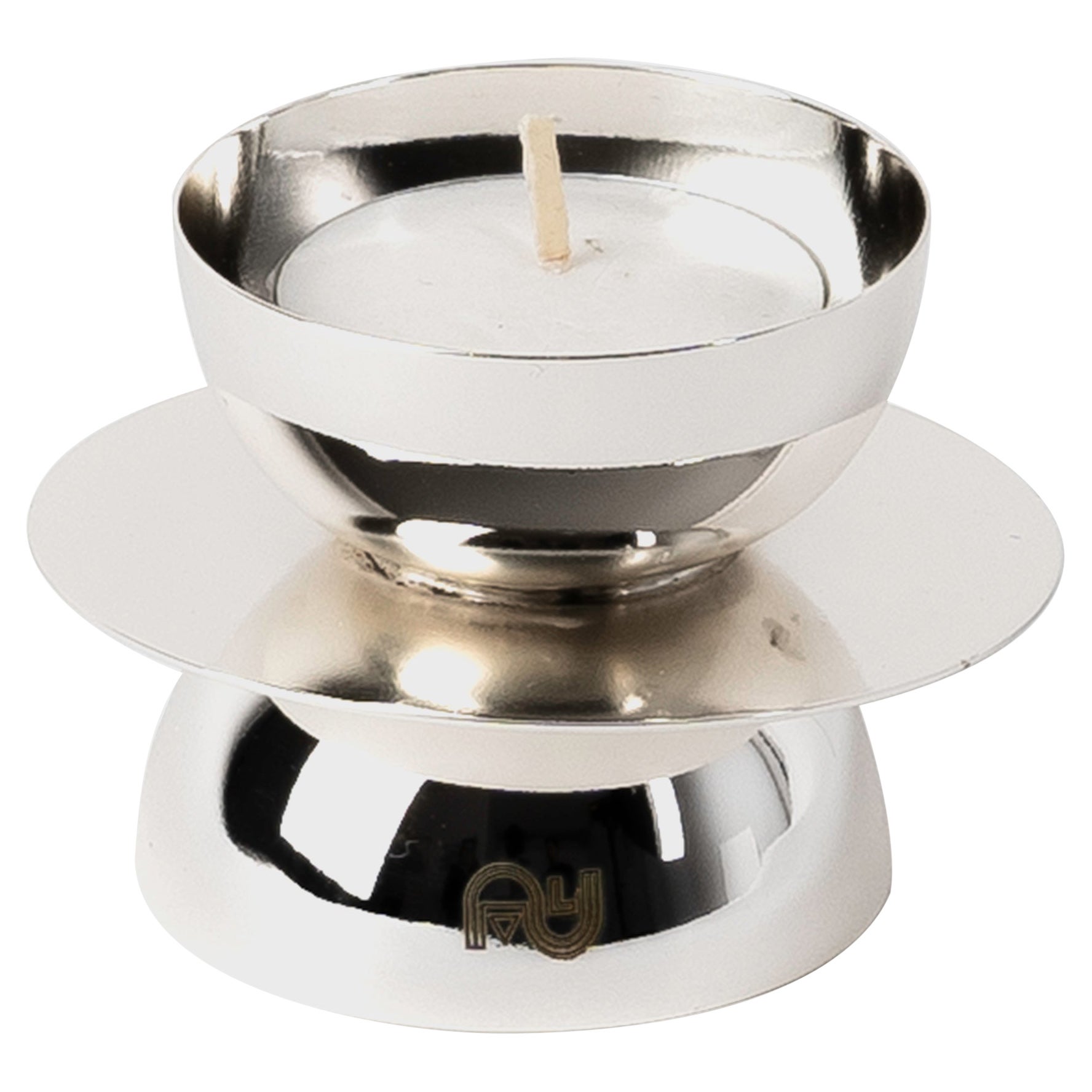 Contemporary Modern, Kubbe Round Tealight Holder, Varnished Silver Nickel Plated For Sale