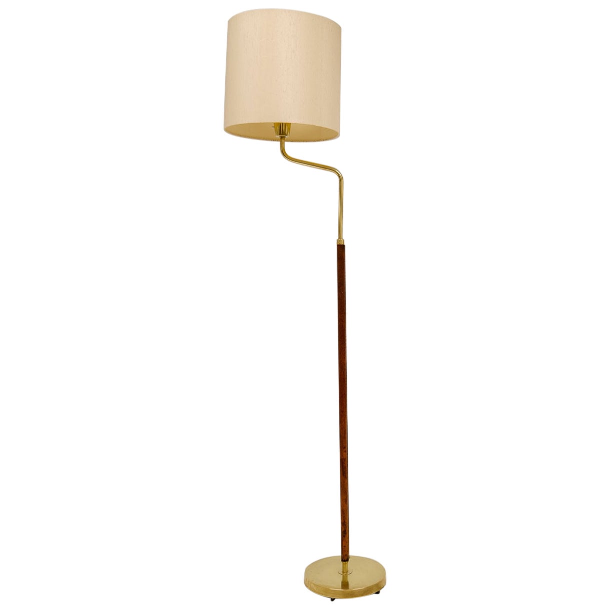 Mid-Century Brass and Leather Floor Lamp Falkenbergs Belysning, Sweden, 1960s