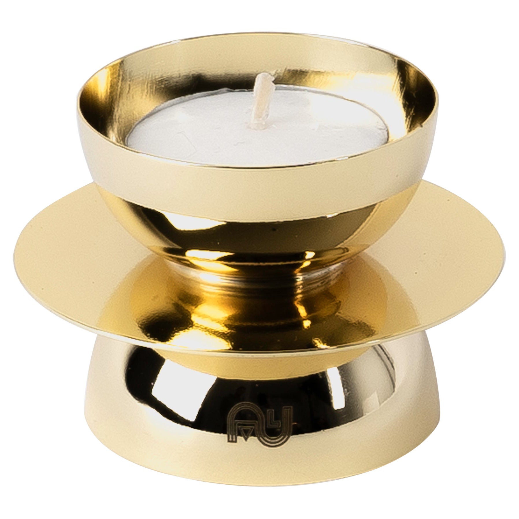 Contemporary Modern, Kubbe Round Minimal Tealight Holder, Varnished Brass For Sale