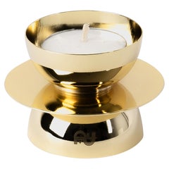 Contemporary Modern, Kubbe Round Minimal Tealight Holder, Varnished Brass