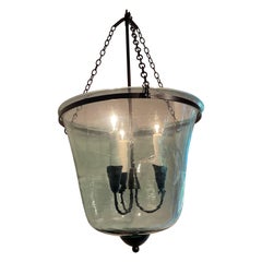 Antique French 19th Century Handblown Glass Bell Cloche Hanging Light