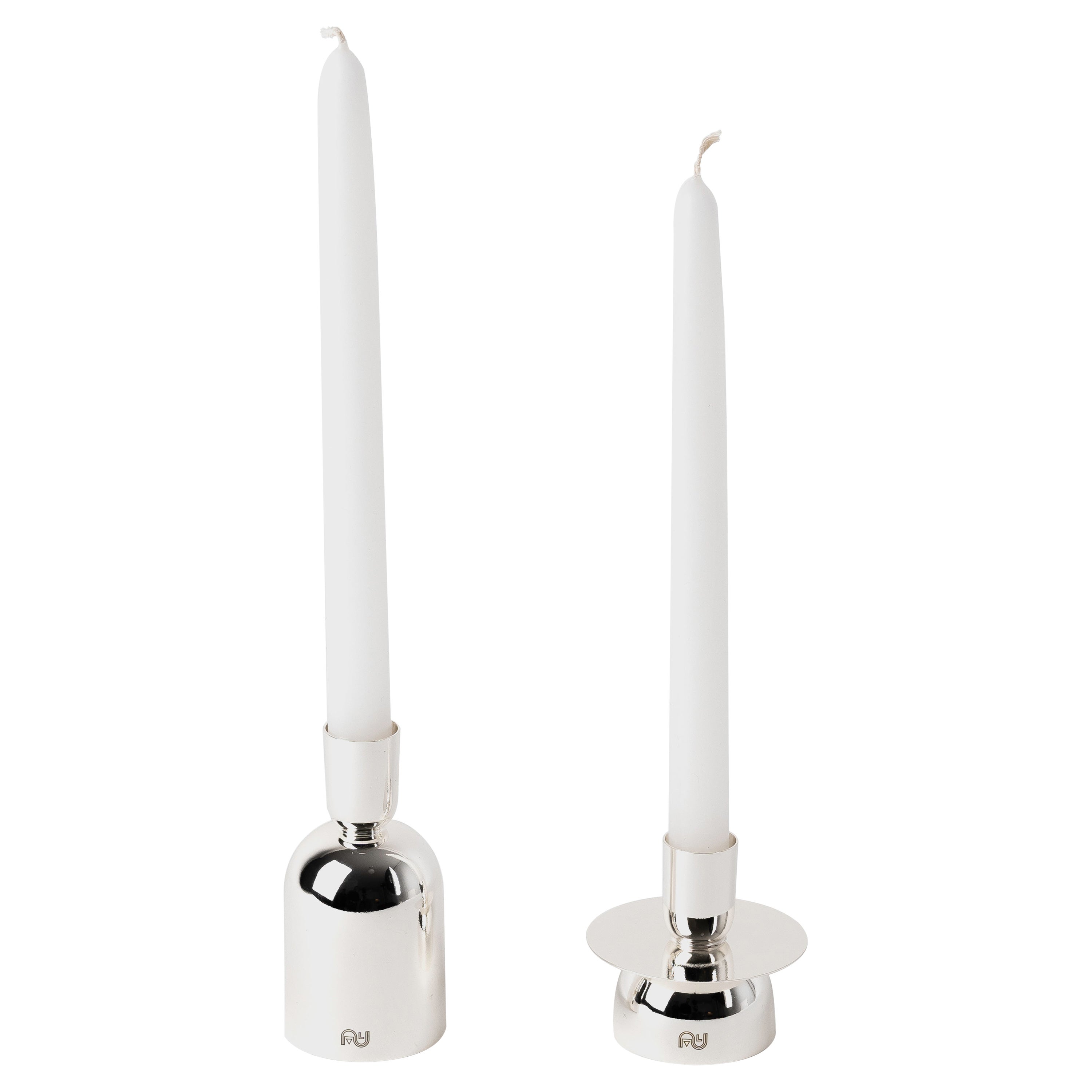Contemporary Modern, Kubbe Minimal Candleholders, Silver-Nickel Plated, Set of 2 For Sale