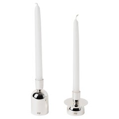 Contemporary Modern, Kubbe Minimal Candleholders, Silver-Nickel Plated, Set of 2