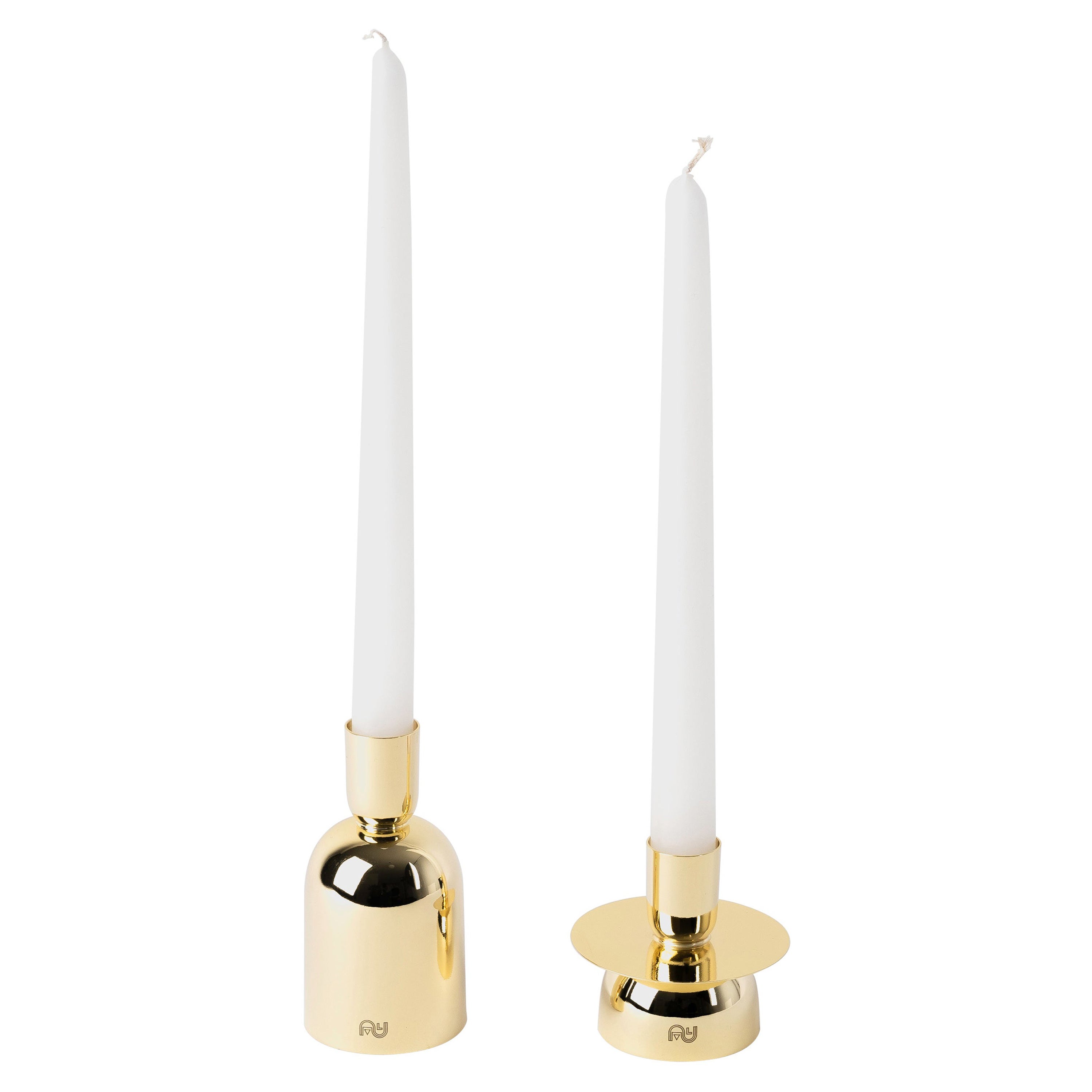 Contemporary Modern, Kubbe Minimal Candleholders, Varnished Brass, Set of 2  For Sale