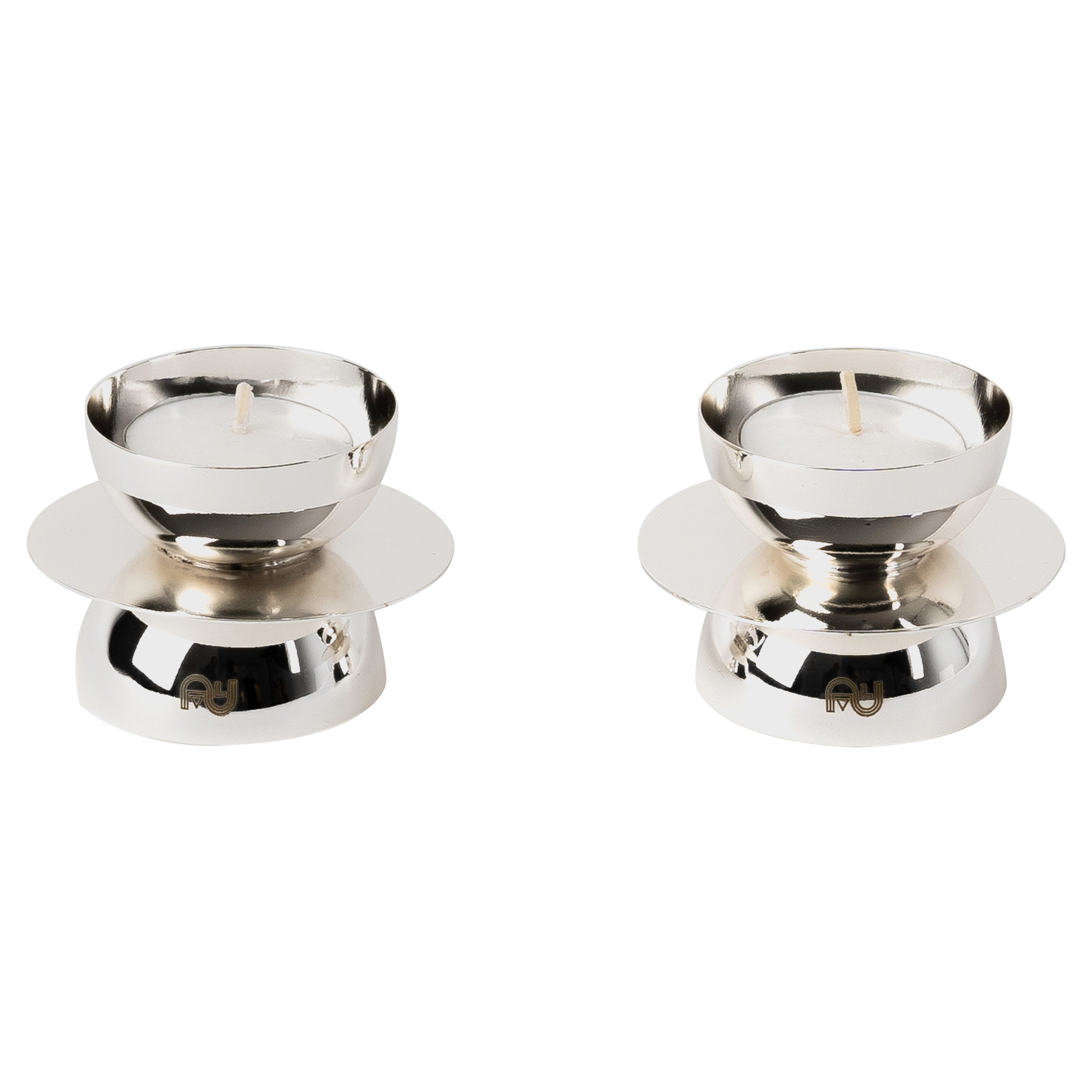 Contemporary Modern, Kubbe Tealight Holders, Nickel Silver Plated, Set of 2 For Sale