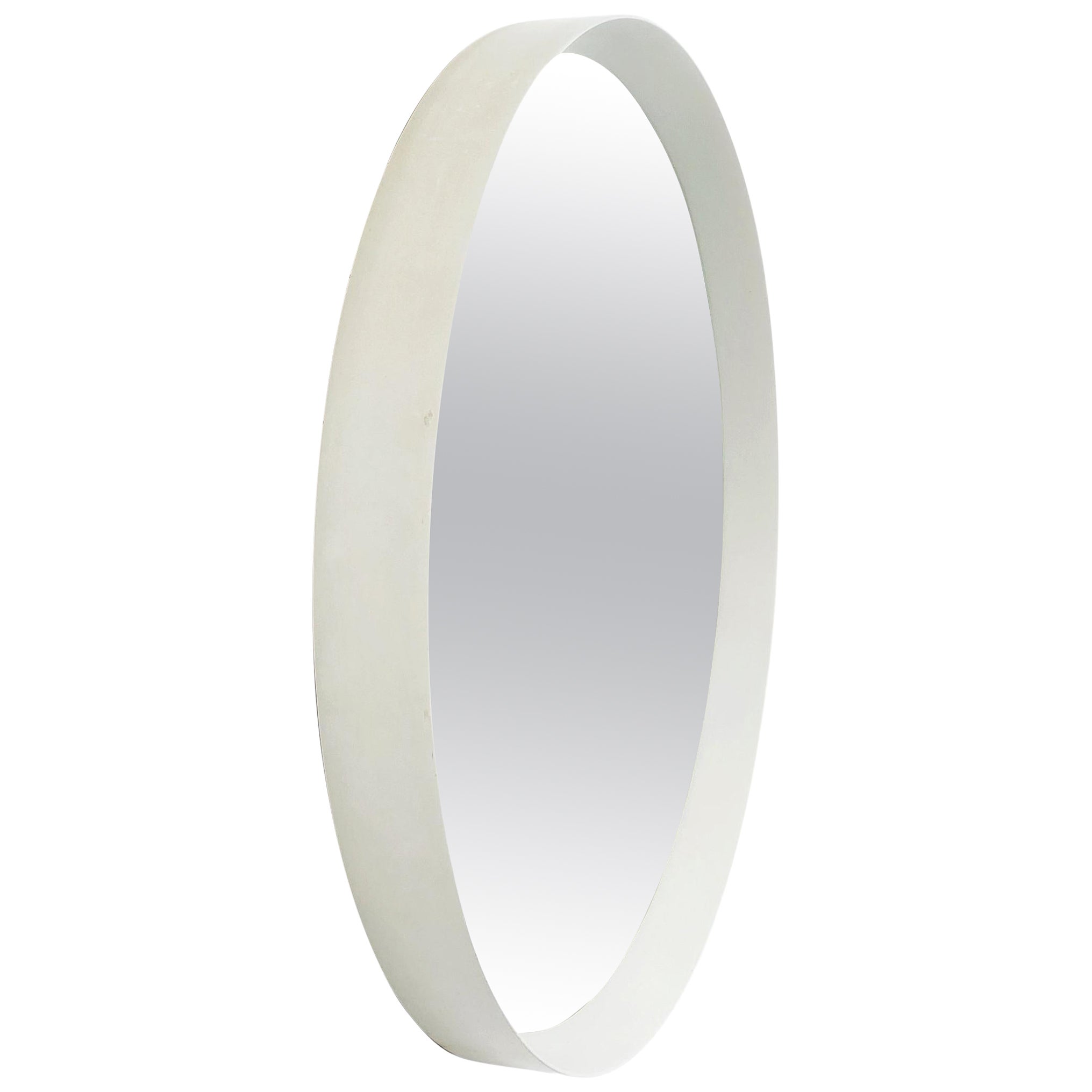 Italian Modern Round White Wood Wall Mirror, 1980s