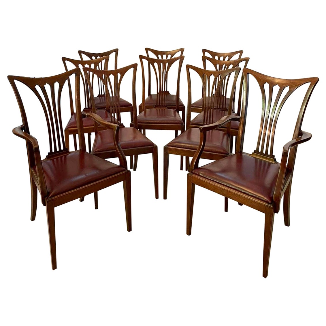 Set of 10 Antique Victorian Quality Mahogany Inlaid Dining Chairs