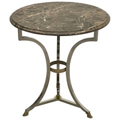 Maison Jansen Style Chrome Brass and Marble Round Gueridon Side Table