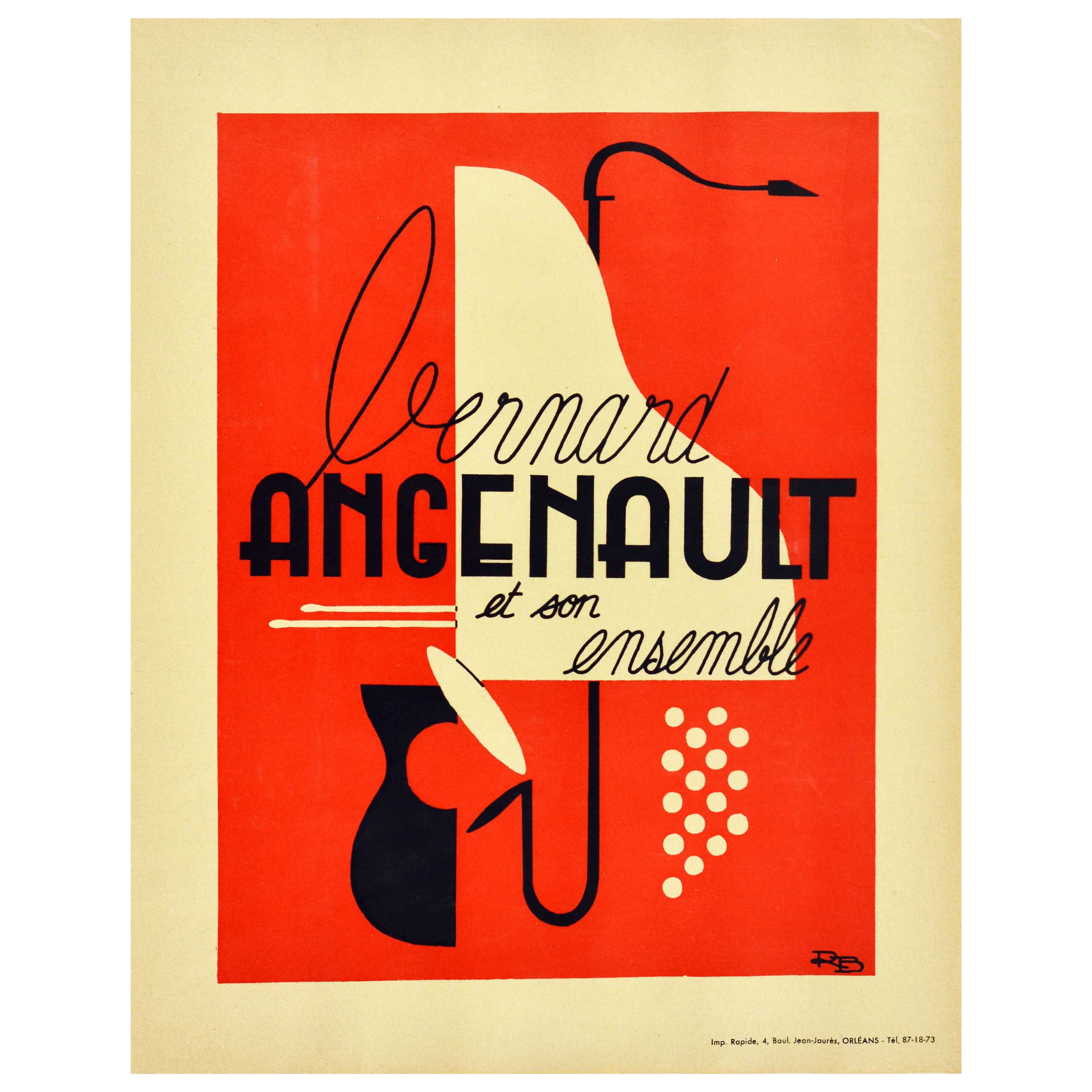 Original Vintage Concert Poster Bernard Angenault Et Son Ensemble Musical Show
