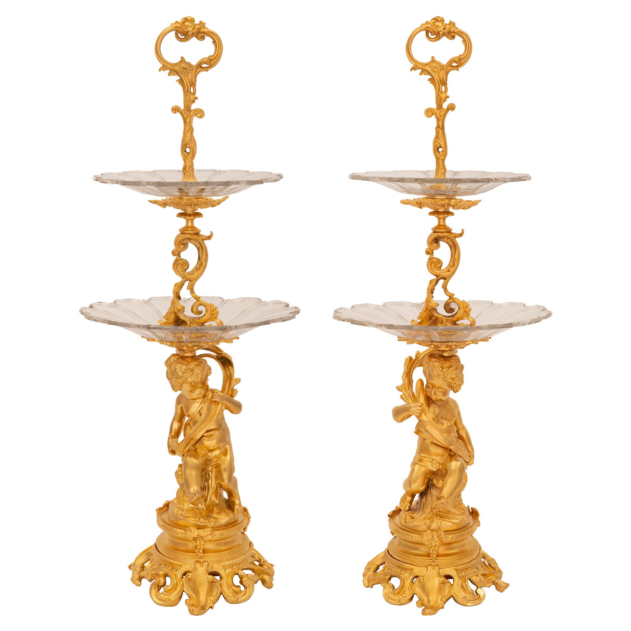 Pair of French 19th Century Belle Époque Period Baccarat Crystal Centerpieces