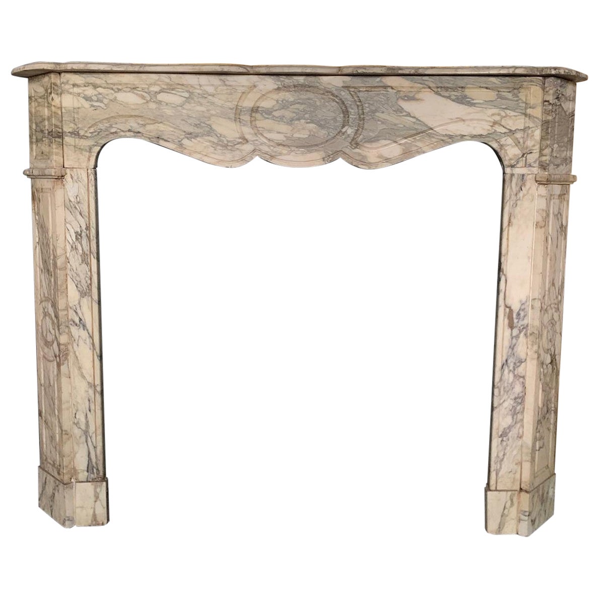 French Fireplace Mantle Pompadour in "Calacatta Carrara" Marble, 19th Century